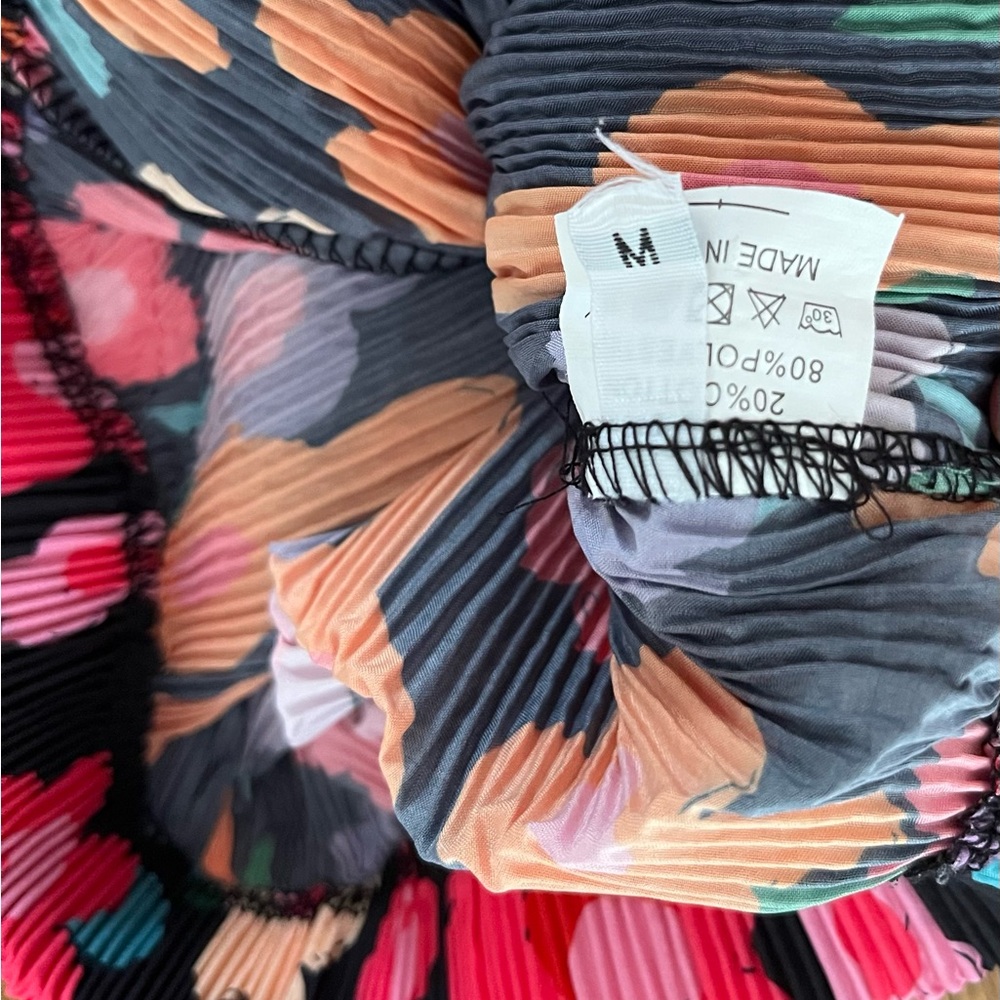 Black Floral Pleated Two-Piece Set - Bright Multi-Color Flowers - Picture 3 of 3